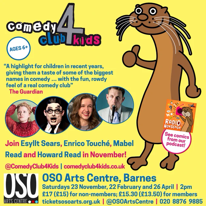 OSO Arts Centre, Barnes

Saturdays 23 November, 22 February and 26 April  |  2pm

£17 (£15) for non-members; £15.30 (£13.50) for members

ticketsosoarts.org.uk  |  @OSOArtsCentre  |  020  8876  9885