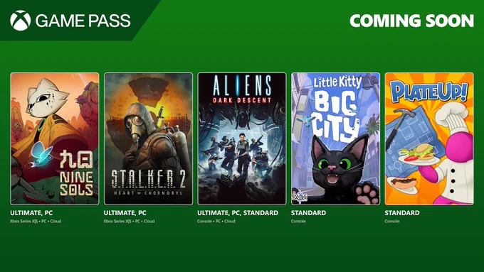 Nine Sols, S.T.A.L.K.E.R. 2: Heart of Chornobyl, Aliens: Dark Descent, Little Kitty Big City, and PlateUp! are coming soon to Xbox Game Pass.