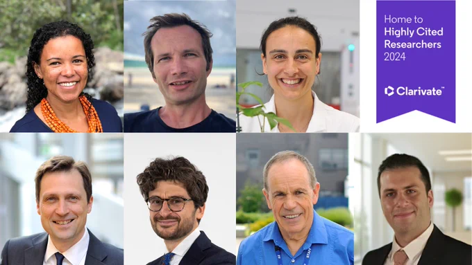 Portrait photos of seven Lancaster researchers featured on the 2024 Highly Cited list: Professor Christina Hicks, Professor Nick Graham, Professor Elizabete Carmo-Silva, Professor Peter Atkinson, Professor Alfredo De Massis, Professor Stephen Long, Professor Pedram Gham.