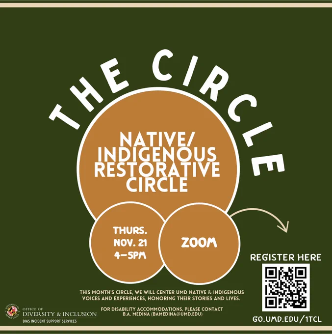 Overlapping circle design on a flyer for the Native and Indigenous restorative circle