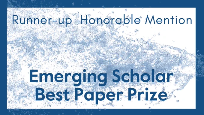 Certificate background in blue with text that reads 'Runner-up Honorable Mention, Emerging Scholar Best Paper Prize.'
