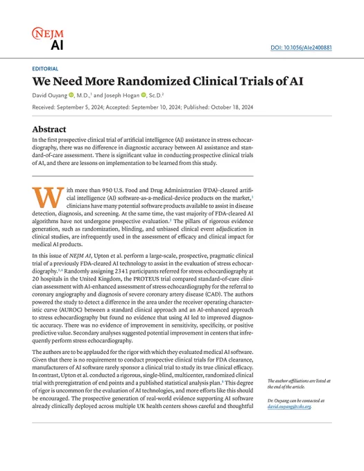 Page 1 of the editorial "We Need More Randomized Clinical Trials of AI."