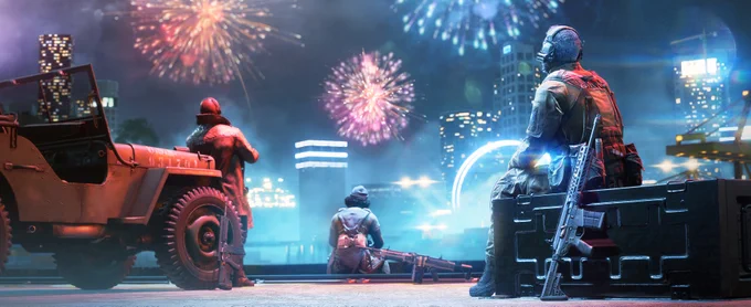 An image of Crawford, Sundance, and Boris watching a firework show on Manifest.