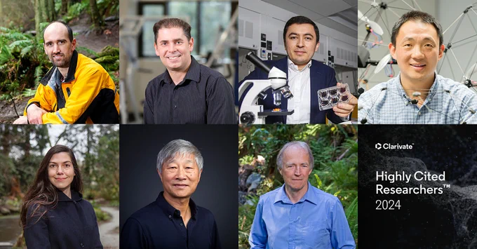 UVic Highly Cited Researchers 2024: Tom Gleeson, Ryan Rhodes, CRC Makhsud Saidaminov, Yang Shi, CRC Marie-Ève Tremblay, Xuebin Zhang and Francis Zwiers