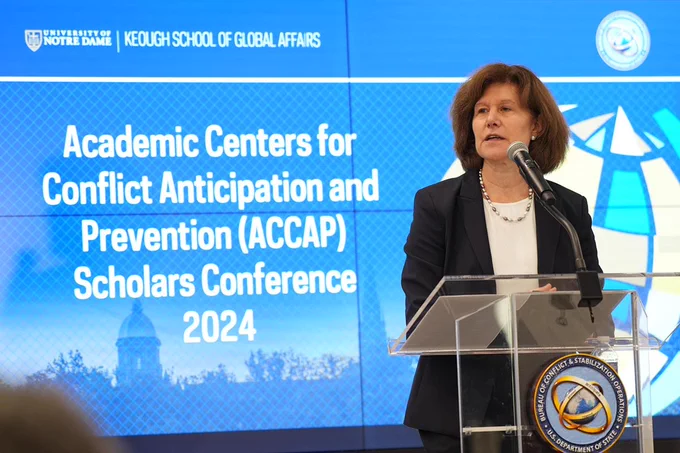 The Keough School and the State Department's Bureau of Conflict and Stabilization Operations co-hosted the Academic Centers of Conflict Anticipation and Prevention (ACCAP) Scholars Conference in Washington, D.C. Leading experts and scholars explored cutting-edge perspectives on conflict prevention and anticipation. This two-day conference showcased the collaborative research efforts between the U.S. Department of State and key university partners.