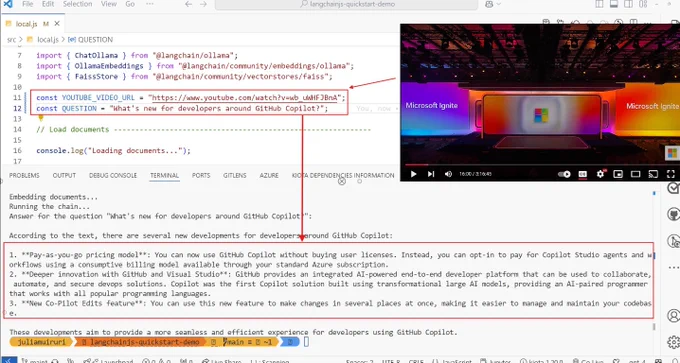Screenshot of Ask YouTube demo for Ignite Keynote video