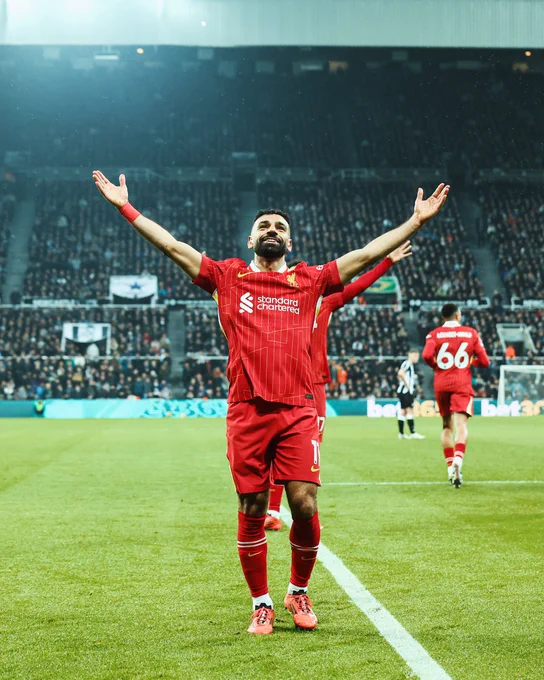 Photography of Mo Salah celebrating his goal against Newcastle United.