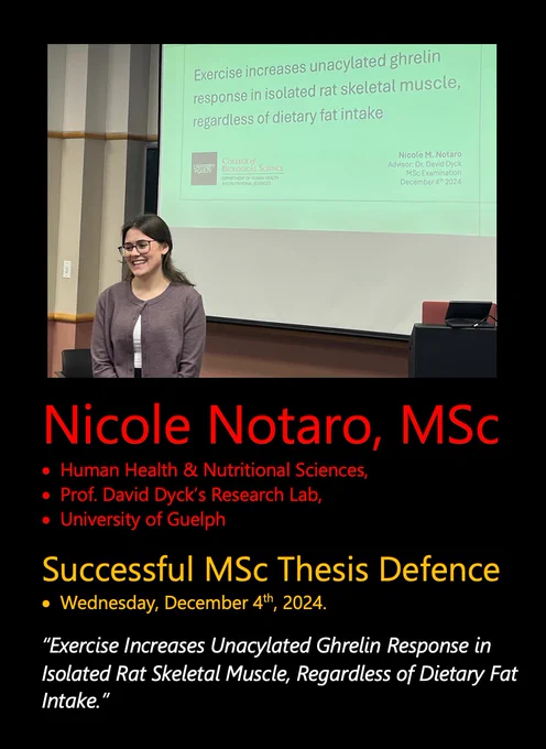 A photo of Nicole at her defence, in front of a projected title screen with the same title of her thesis that is listed in this posting.