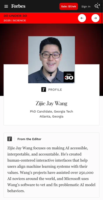 Zijie Jay Wang Forbes 30 under 30 profile