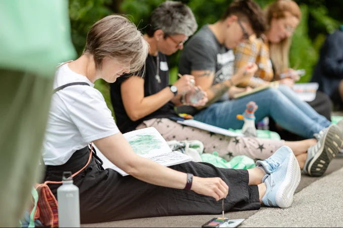 Art teachers taking part in an activity as part of an Art Teachers Connect residential at the University of Leeds. Photo © University of Leeds.