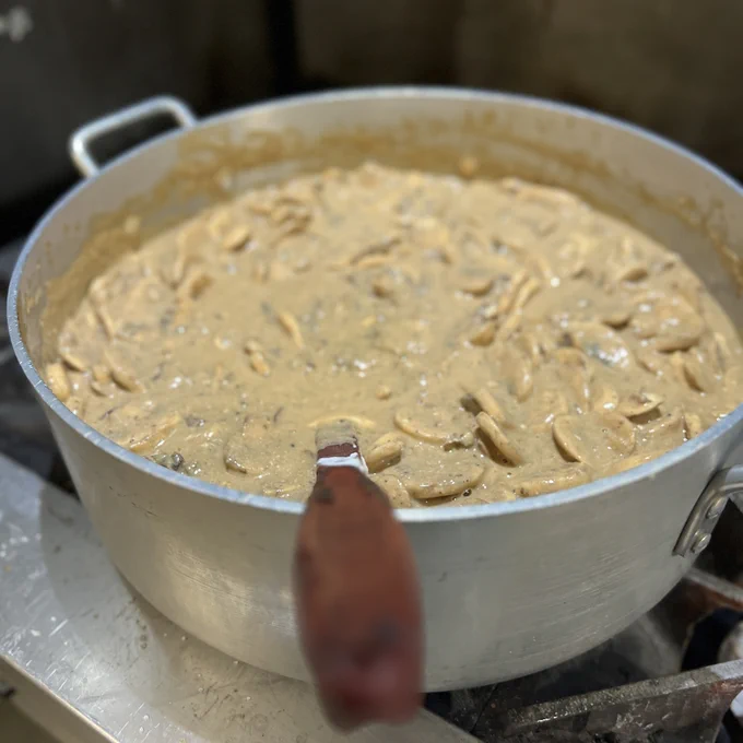 Slow smoked beef brisket stroganoff.