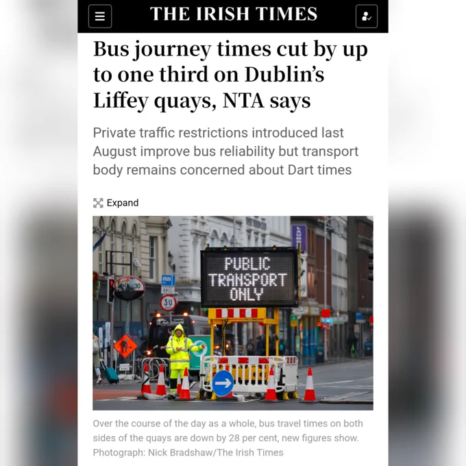Bus journey times cut by up to one third on Dublin’s Liffey quays, NTA says
Private traffic restrictions introduced last August improve bus reliability but transport body remains concerned about Dart times