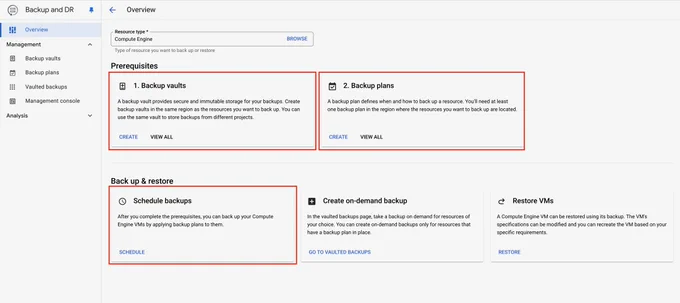 Creating a backup vault in Google Cloud console

