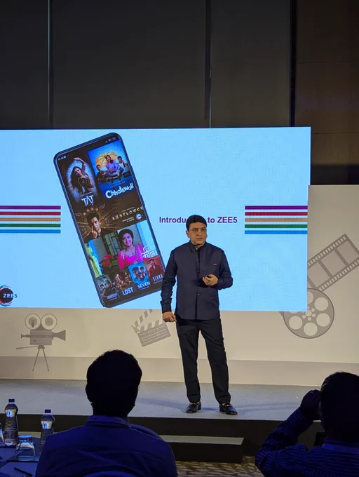 A speaker on stage at the Google India Video Summit