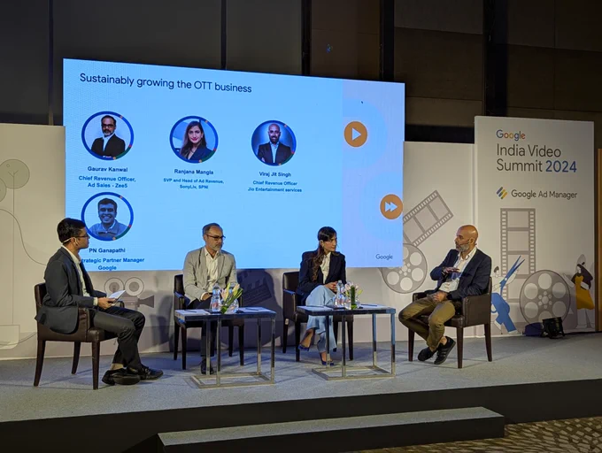 A panel on stage at the Google India Video Summit