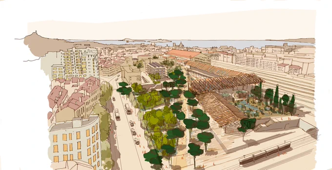 Vue d'artiste Projet Halles St Charles - Credits AREP Jeudi Wang Atelier Roberta