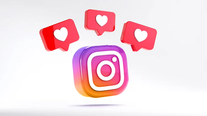 Isolated Instagram logo/icon with heart notifications above it.