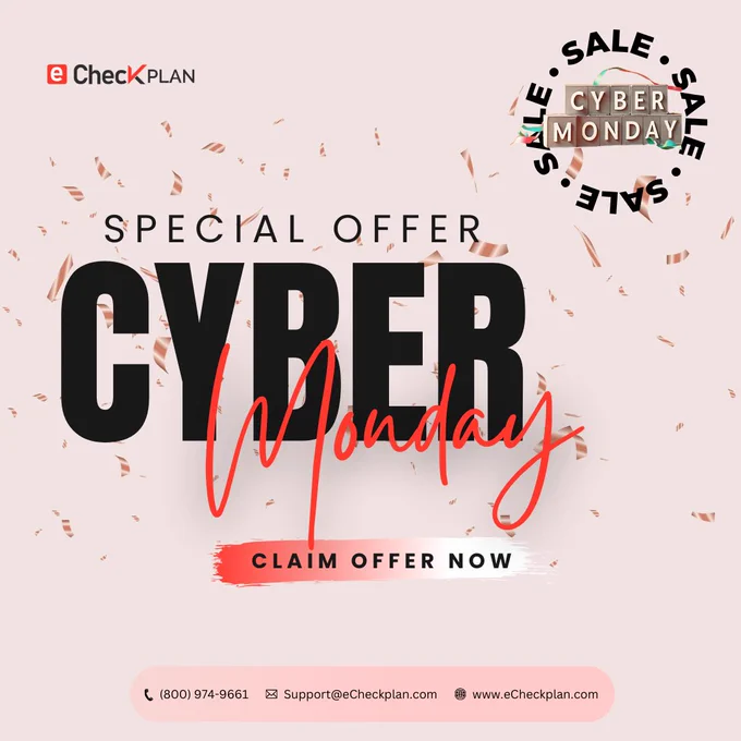 𝐂𝐲𝐛𝐞𝐫 𝐌𝐨𝐧𝐝𝐚𝐲 𝐀𝐥𝐞𝐫𝐭 𝐟𝐨𝐫 𝐁𝐮𝐬𝐢𝐧𝐞𝐬𝐬 𝐎𝐰𝐧𝐞𝐫𝐬!

Level up your payment game this Cyber Monday with eCheckplan! Whether you need eCheck solutions or merchant accounts, we’ve got you covered to accept customer payments seamlessly. 🛒💼

✅ 𝐅𝐚𝐬𝐭 & 𝐒𝐞𝐜𝐮𝐫𝐞 𝐓𝐫𝐚𝐧𝐬𝐚𝐜𝐭𝐢𝐨𝐧𝐬
✅ 𝐁𝐨𝐨𝐬𝐭 𝐒𝐚𝐥𝐞𝐬 𝐎𝐧𝐥𝐢𝐧𝐞 & 𝐎𝐟𝐟𝐥𝐢𝐧𝐞
✅ 𝐃𝐞𝐝𝐢𝐜𝐚𝐭𝐞𝐝 𝐒𝐮𝐩𝐩𝐨𝐫𝐭 𝐓𝐞𝐚𝐦

✨ Don’t miss out on turning your sales into success!

📩 Contact us today:
✉️ Support@eCheckplan.com
📞 (800) 974-9661

Let’s make this Cyber Monday your most profitable yet! 🌟💰 
.
.
.
.
.
#CyberMonday #PaymentSolutions #eCheckplan