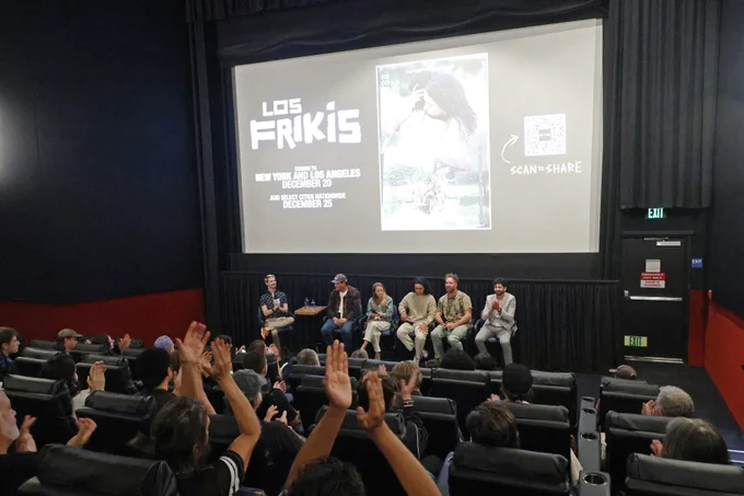 Manuel Betancourt, Michael Schwartz, Rebecca Karch, Eros de la Puente, Tyler Nilson, and Hector Medina speak at the Film Independent presents special screening of "Los Frikis" at Landmark Theatres Sunset on November 10, 2024 in Los Angeles, California. (Photo by Kayla Oaddams/Getty Images)
