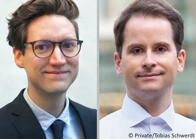 The award winners: Privatdozent Dr. med. Michael Sommerauer (left) and Prof. Dr. Philipp Vollmuth (right).