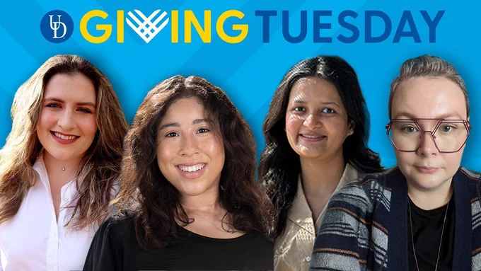 Student assistants from the University of Delaware Library, Museums and Press. Text reads: "Giving Tuesday".