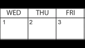 Calendar of the first three days of January 2025
Wed 1
Thu 2
Fri 3