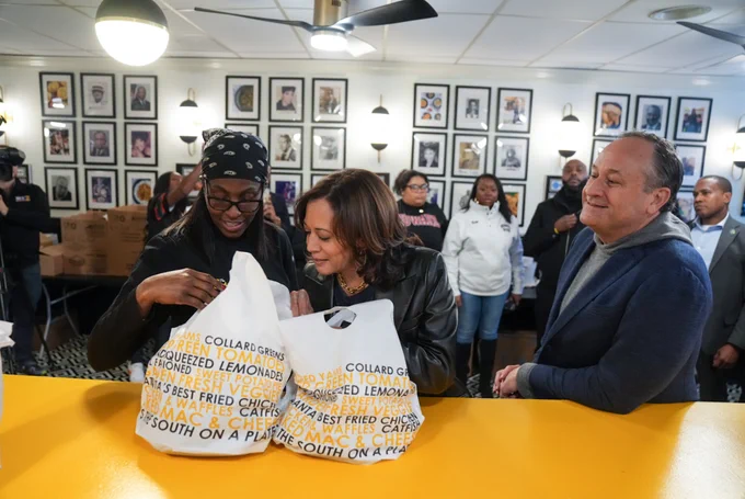 Vice President Harris and Second Gentleman Douglas Emhoff visit Busy Bee Café in Atlanta, Georgia.