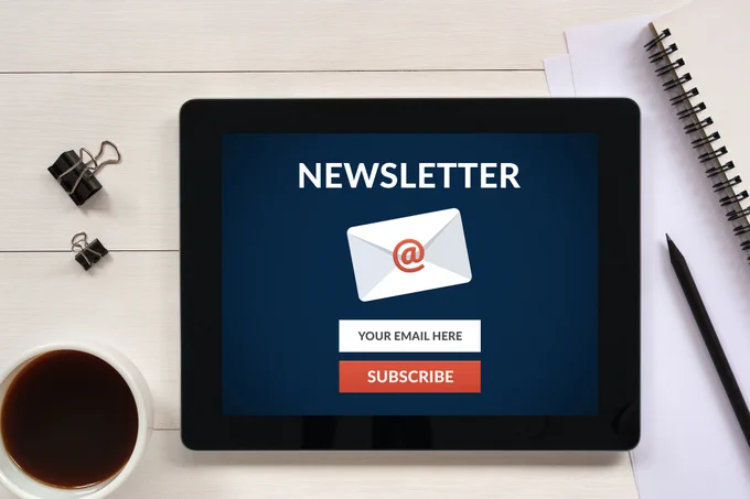 Tablet with a newsletter subscribe page open