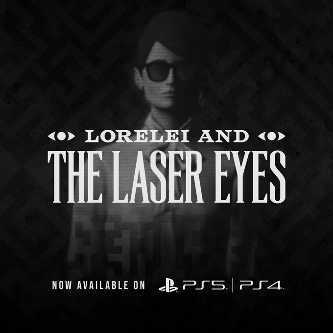 A woman in sunglasses. Lorelei and the Laser Eyes logo. PlayStation logos.