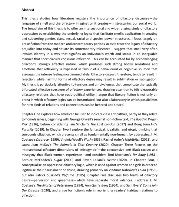 A screenshot of the abstract of Dr. Ally Louks's PhD thesis.