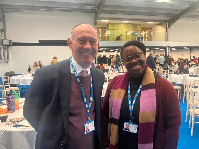 chairman of lscft David Fillingham and CBT Therapist Selina on the right