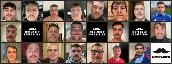 20 photos of Kirkcaldy Rugby men's team players with their Movember moustaches