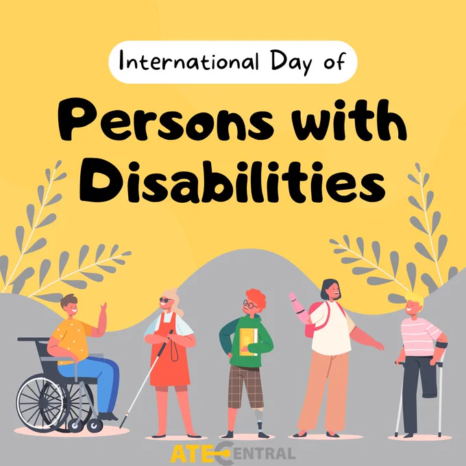 Illustration of people with differing abilities under text that says “International Day of Persons with Disabilities.”