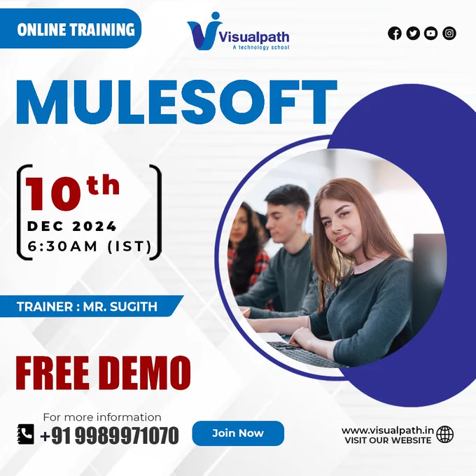 Attend Online #FreeDemo On #Mulesoft by Mr. Sujith.
Demo on: 10/12/2024 @6:30AM (IST).
Contact us:  91 9989971070.
WhatsApp: https://www.whatsapp.com/catalog/917032290546/
Blog link: https://visualpathblogs.com/
Visit: https://www.visualpath.in/Mulesoft-Training-in-hyderabad.html


#visualpathedu #CloudHub #MuleSDK #mulesofttraining #dataweave #handsonlearning #onlinelearning #education #students #softwaredevelopment #ITTraining #newtechnology #Softwaretraininginstitute #training #software #careers
