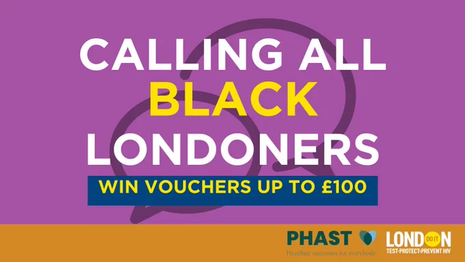 calling all black londoners HIV survey winter 2024 with speech bubbles 