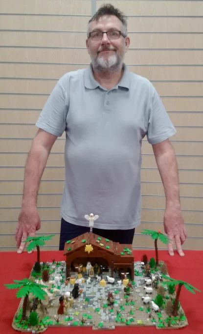 Nick with his Lego nativity scene