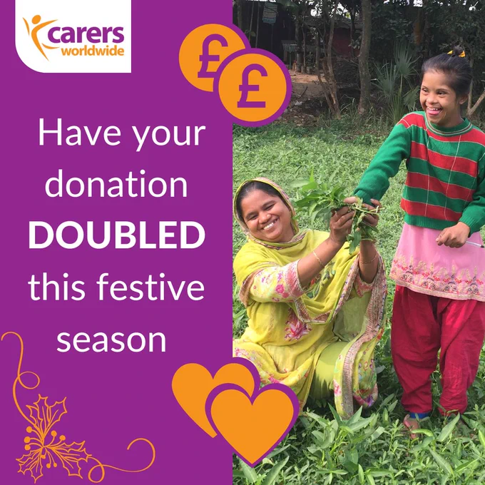 Image of a woman and a girl in the field picking green vegetables Text: "Have your donation doubled this festive season"