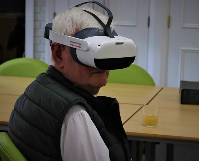 Patient with VR headset on