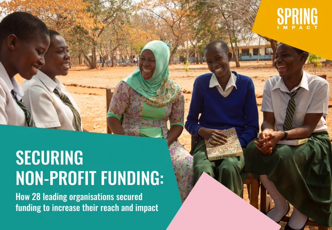 A group of smiling people. Text reads - Securing non-profit funding: How 28 leading organisations secured funding to increase reach and impact. 