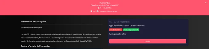 Page de consultation d'une offre d'emplois