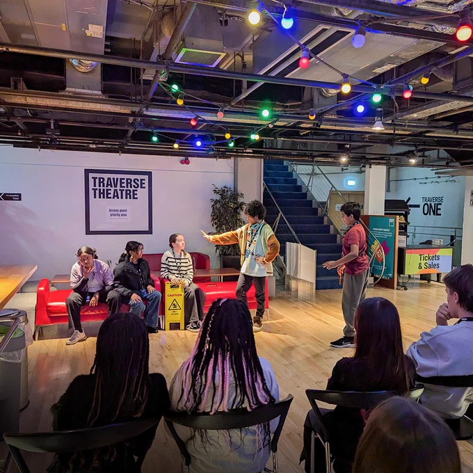 Edinburgh schoolkids - taking part in the Young Fringe Ambassadors project - attend a workshop at the Traverse.