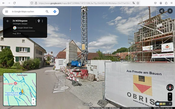 Google Street View is opened by default. Date of recording is 2014 (upper left in the picture).