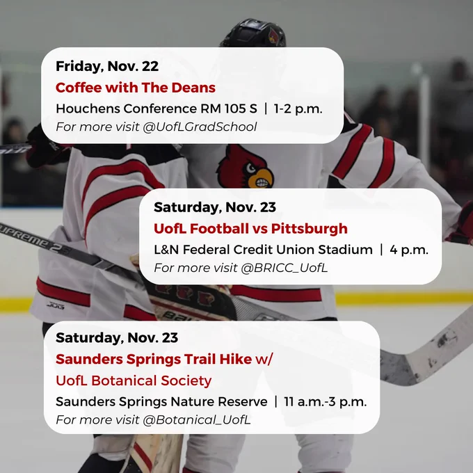See what's happening around UofL this weekend!

#UofL #UniversityofLouisville #GoCards #UofLevents #UofLstudent #UofLStudents