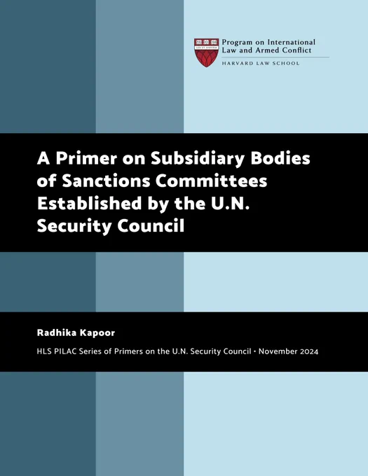 Front cover of the primer on subsidiary bodies of sanctions committees authored by Radhika Kapoor 