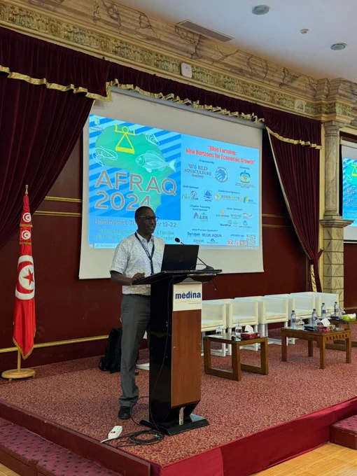 Andrew Wamukota speaking at Aquaculture Africa 2024.