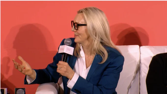 Zoe Kalar, Founder and Chief Executive Officer of WeAre8 speaking from the stage of the Project Liberty Summit 2024