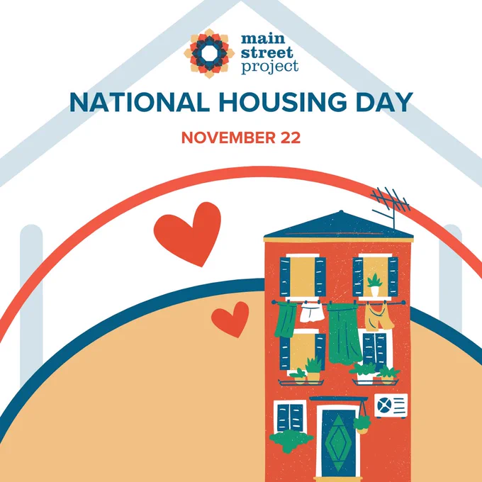 Image of a house with hearts around it. Text reads "National Housing Day November 22"