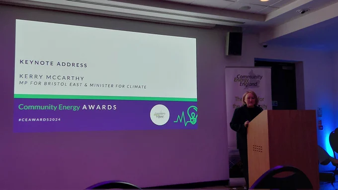 Kerry McCarthy - Labour MP for Bristol East giving the keynote address at the Community Energy Awards 2024 