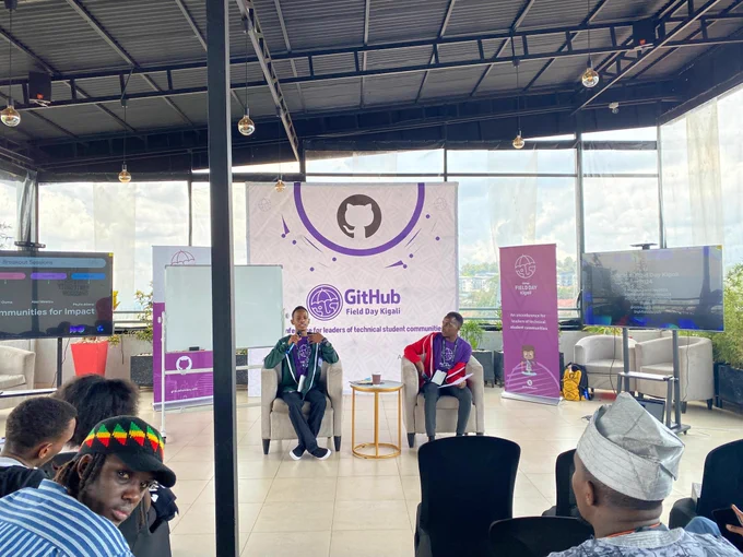 Brayan(L) and Alex (R) Moderating a breakout Room at GitHub Field Day Africa: Kigali 