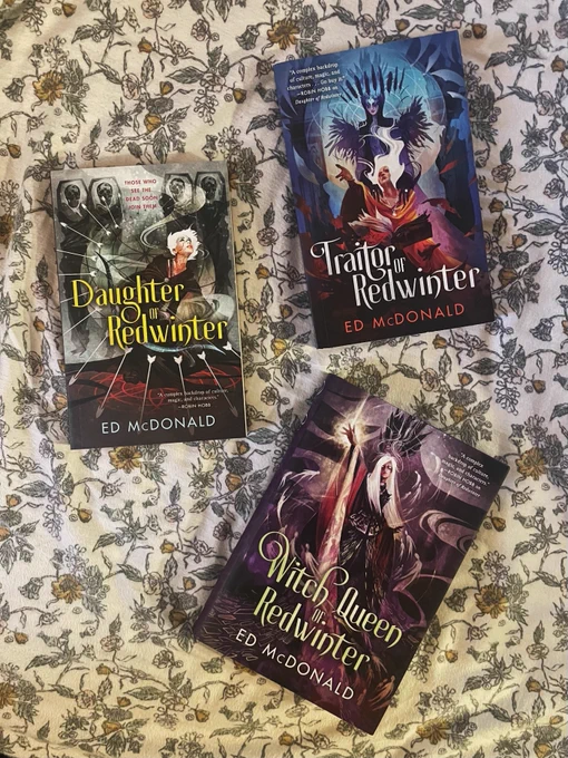 A photo of The Redwinter Chronicles on floral sheets